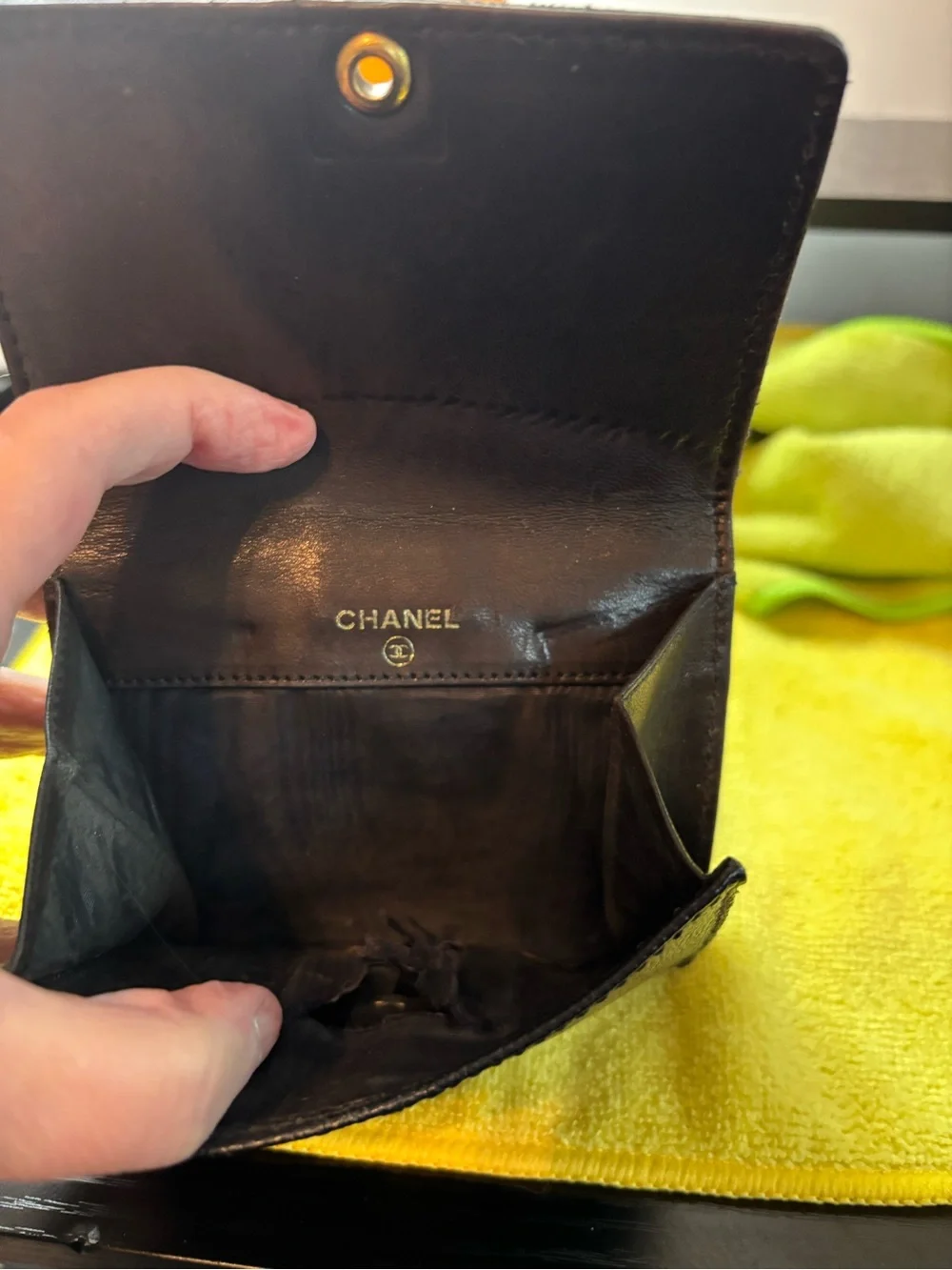 Authentic Chanel Timeless CC Compact Wallet Black Caviar Leather 24k Gold CC